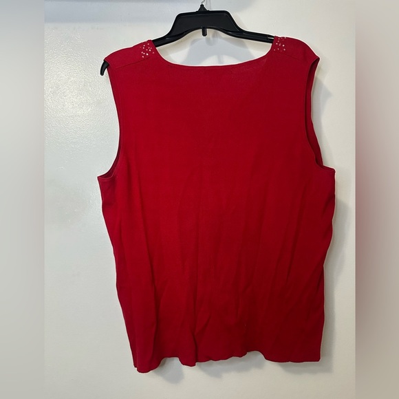 Red Sleeveless Top with Embellished Neckline - Picture 4 of 5